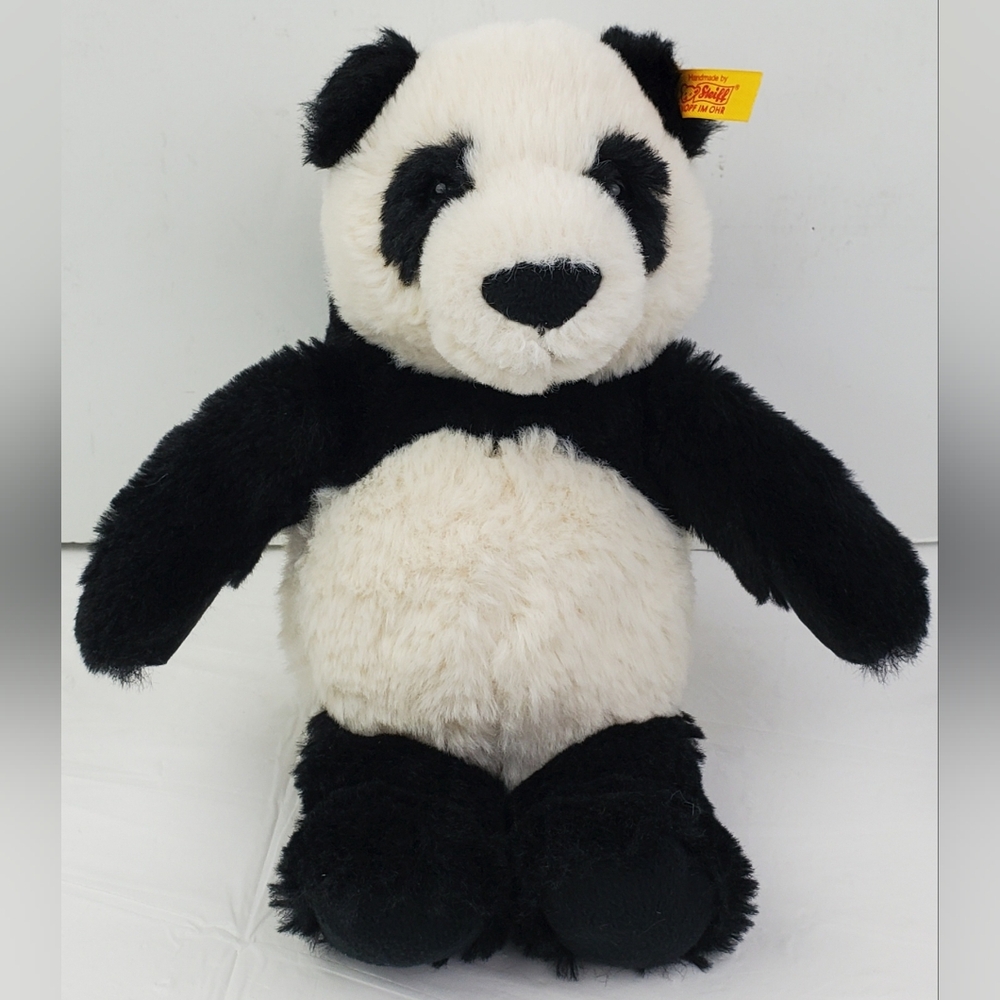 Steiff Ming Panda 8" Soft Plush Stuffed Animal Button Tag 075643 - EUC